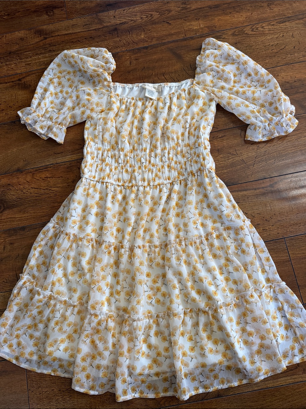 Altar'd State White Floral Midi Dress With Yellow Blossoms